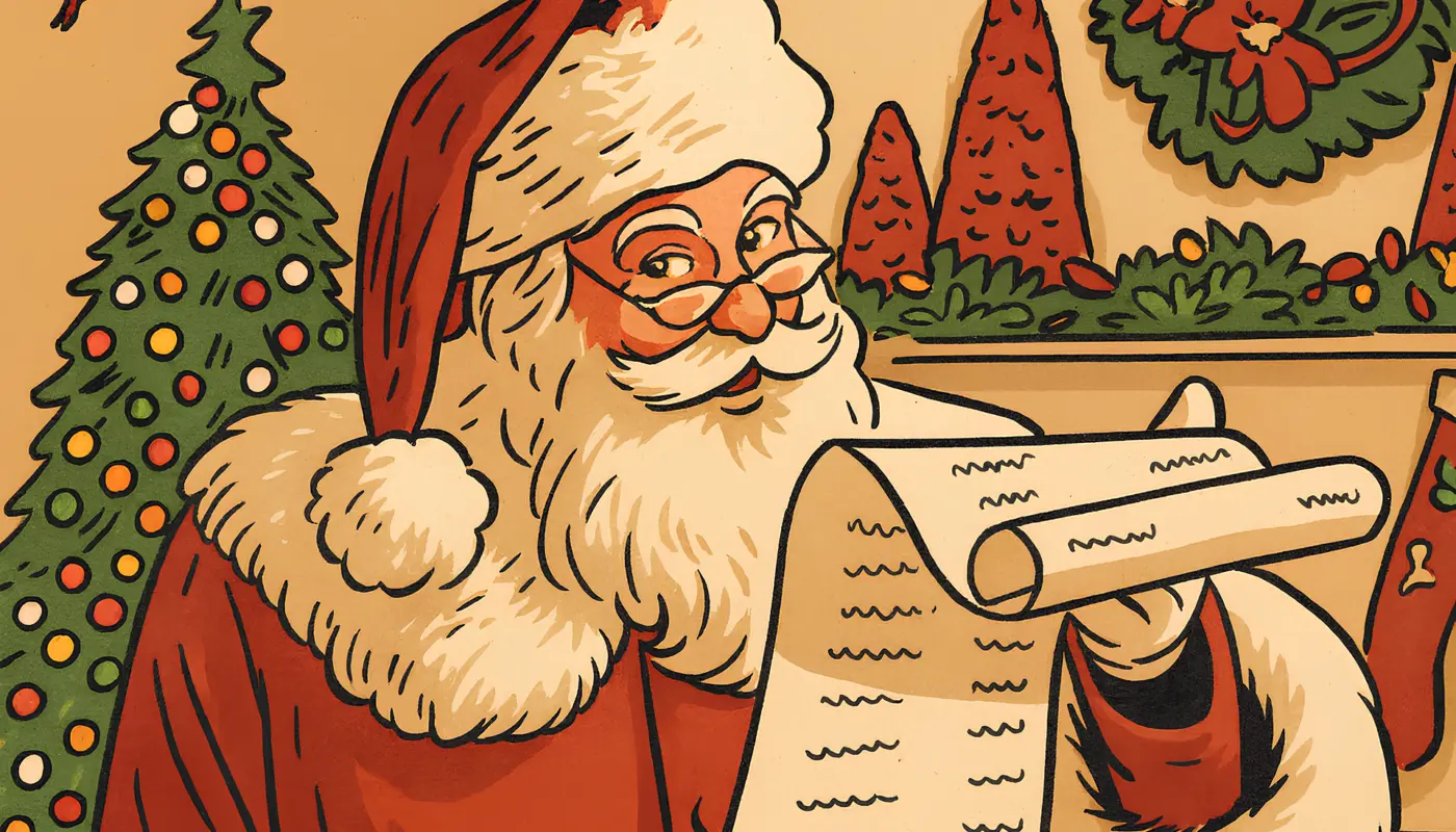Weihnachtsmann mit Wunschliste